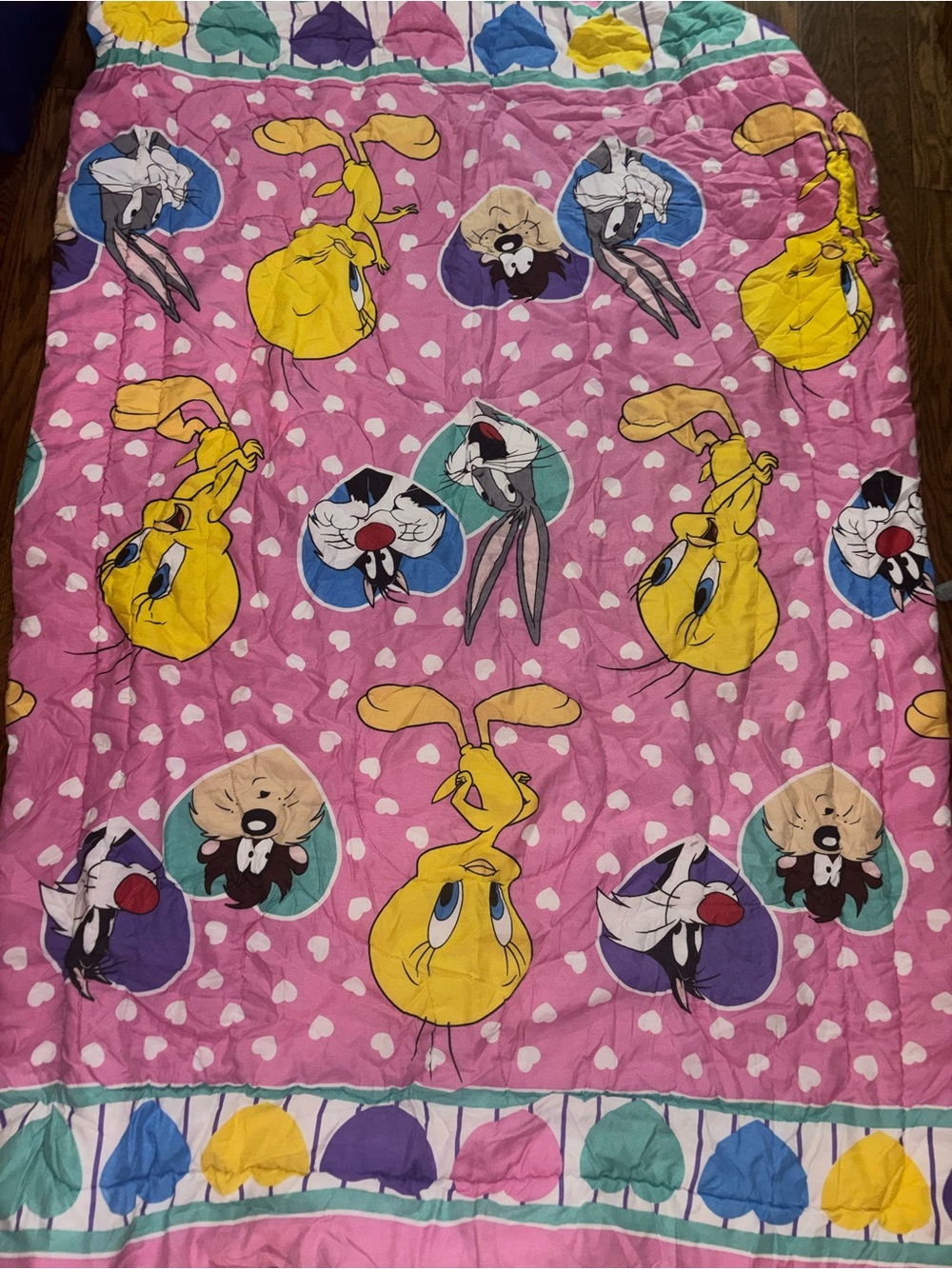 Vintage 1994 Twin Looney Tunes Bed Comforter Pink Warner Bros Tweety Taz Bugs